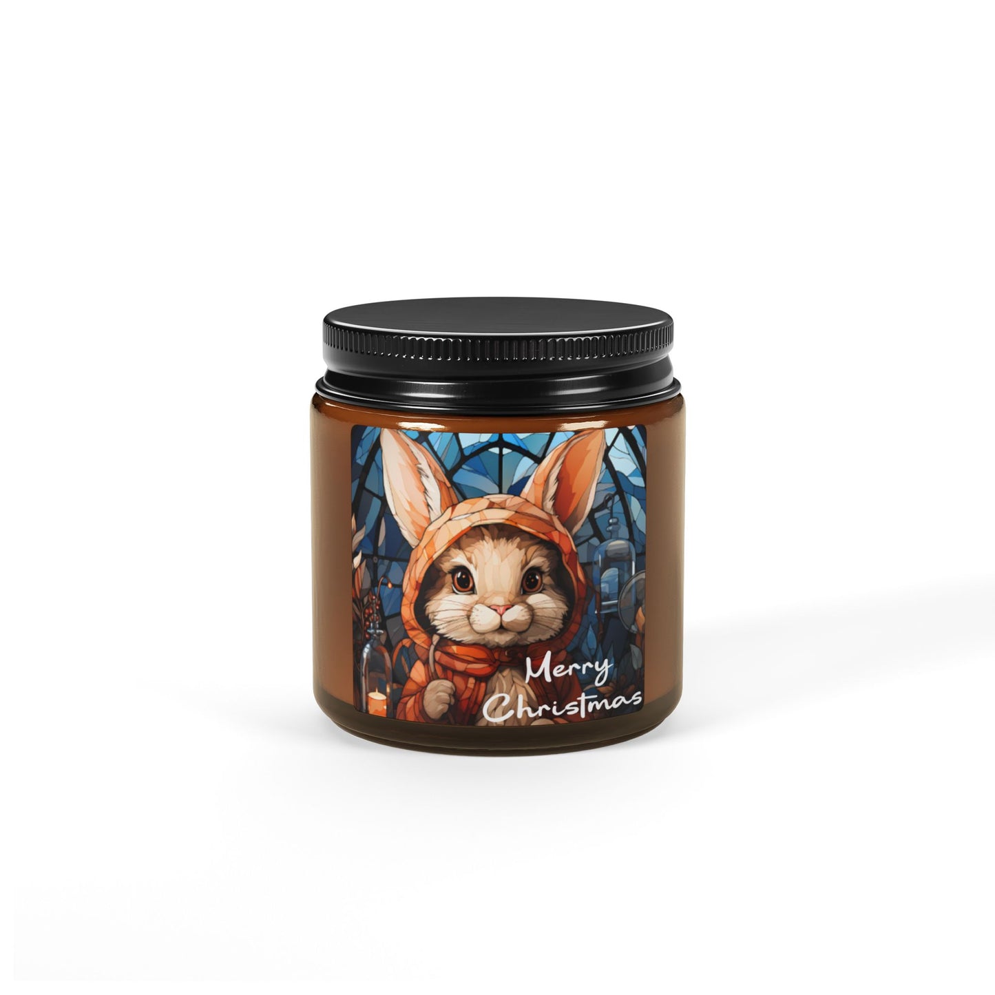 Stained Glass Bunny Soy Wax Amber Jar Christmas Candle | Christmas Variety Scented Candle, Four Different Scents To Choose