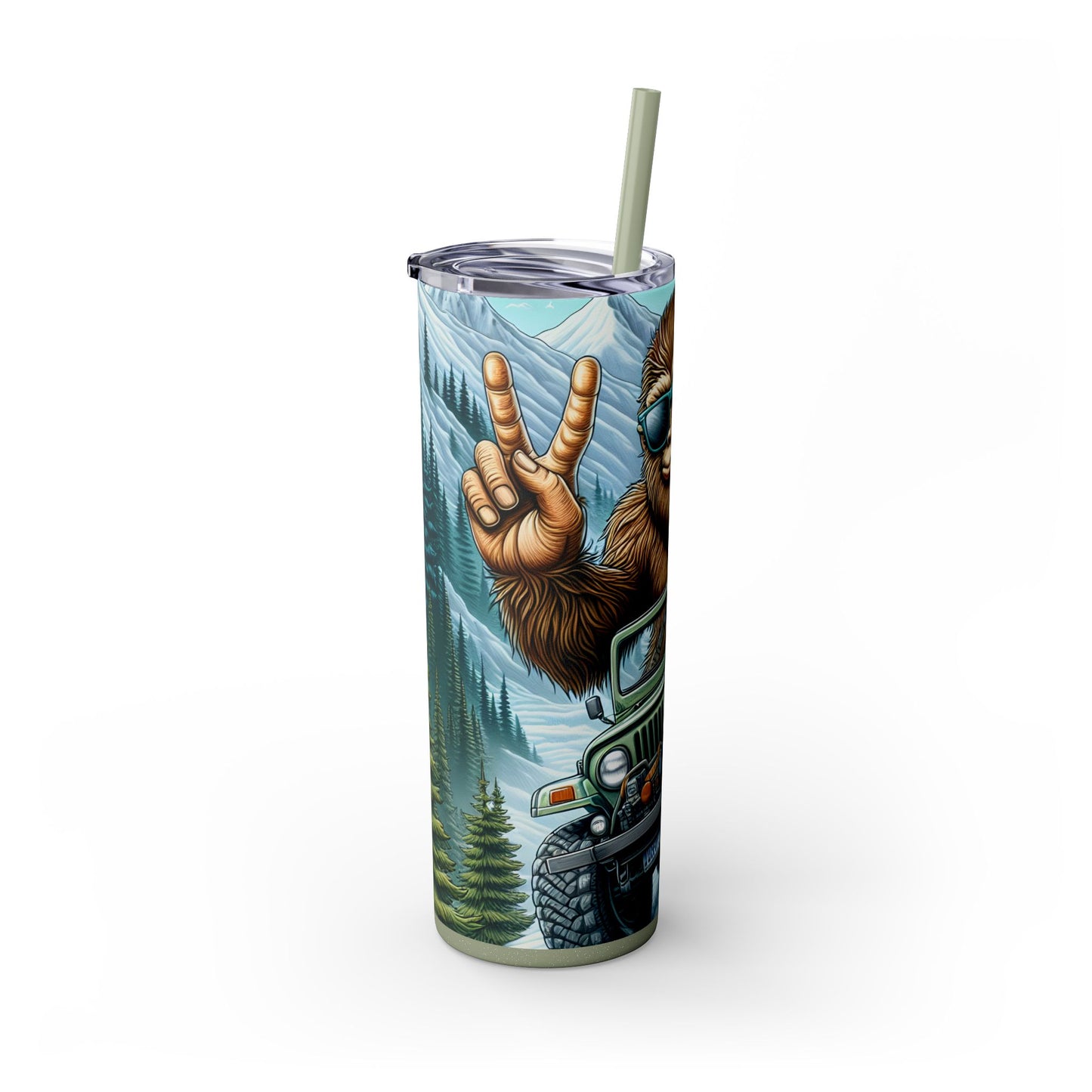 Bigfoot Adventure 20oz Skinny Tumbler With Straw - Unique Insulated Travel Mug, Fun Camping Gift, Trendy Drinkware, Outdoor Thermal Cup