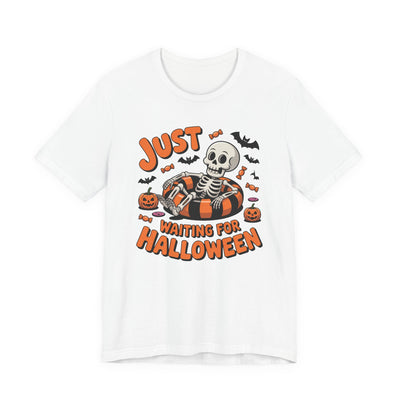 Just Waiting For Halloween Skeleton Graphic Tee | Unisex Short Sleeve T-Shirt, Spooky T-Shirt, Fall Apparel, Summerween Shirt, Unisex Halloween Costume, Pumpkin Fest Top