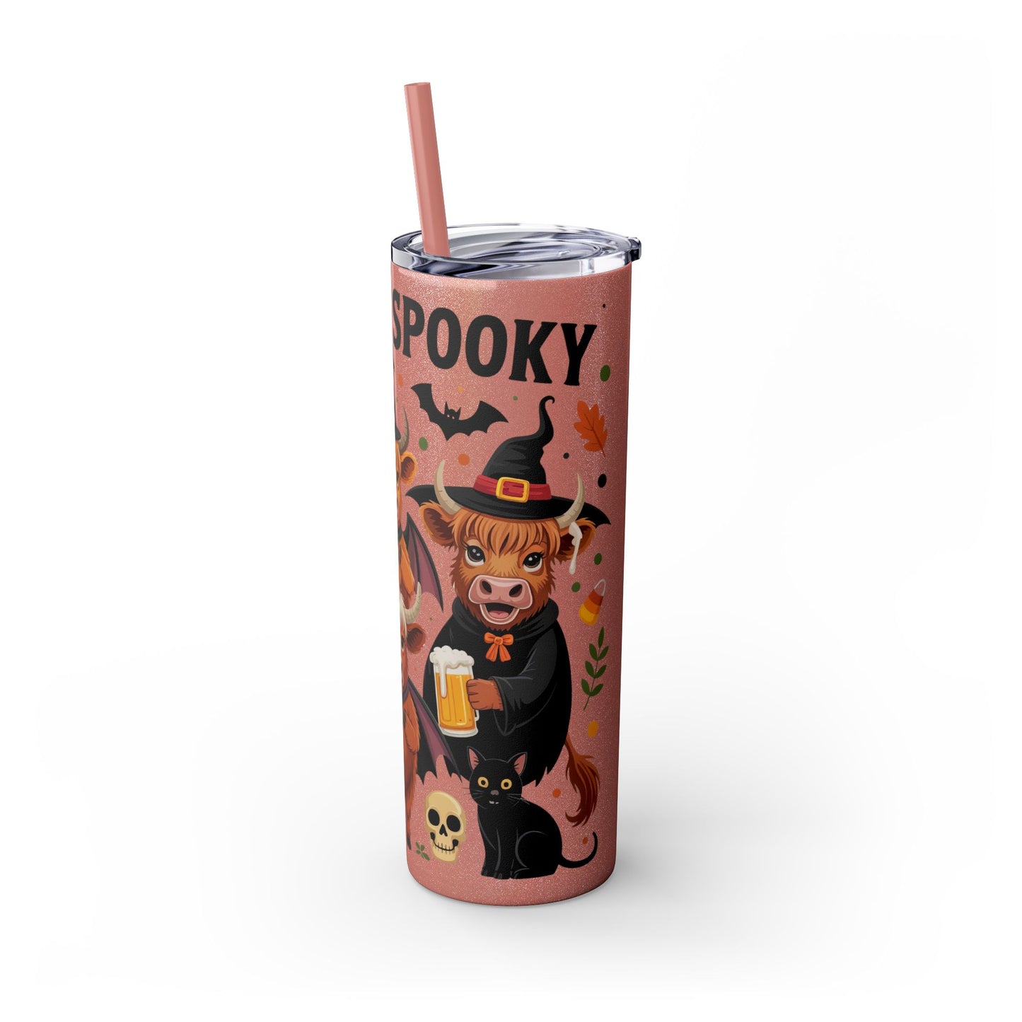 Halloween Cows Themed 20oz Skinny Tumbler With Straw - Perfect for Parties, Gifts, and Fall Celebrations, Cute Designs for Cow Lovers