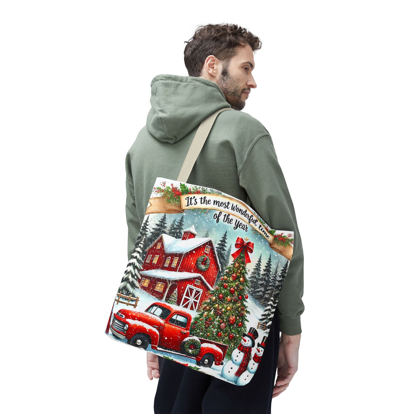 Farmhouse Christmas Tote Bag | Festive Holiday Gift & Shopping Bag