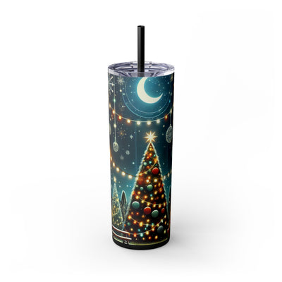 Festive Christmas Tree & Lights Christmas 20oz Skinny Tumbler with Straw | Holiday Tumbler Gift For Everyone