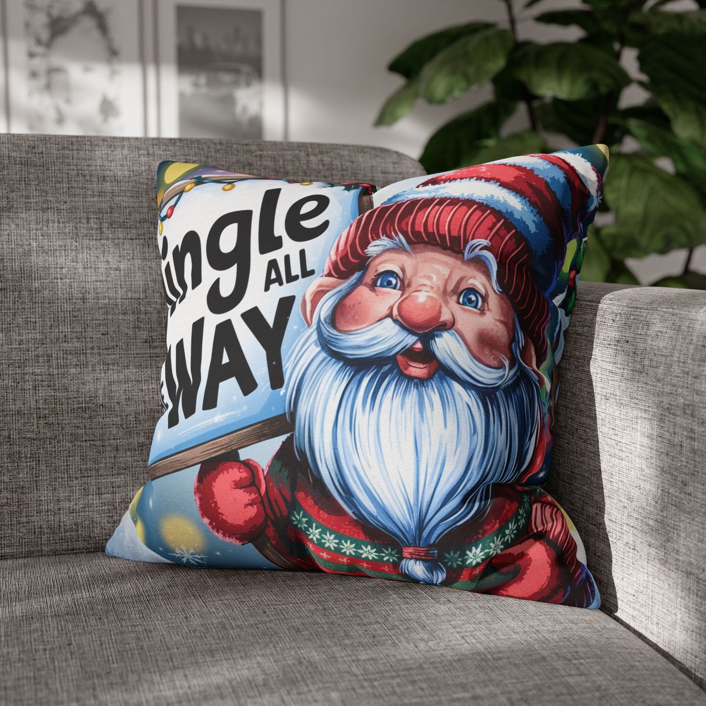 "Jingle All the Way" Santa Christmas Pillowcase | Holiday Decorative Throw Pillow Cover COVER ONLY