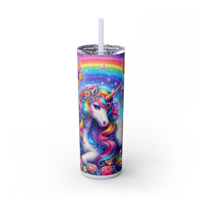 Magical Unicorn 20oz Skinny Tumbler With Straw - Reusable Drinkware for Kids & Adults, Birthday Gift, Rainbow Decor, Magical Decor