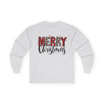 Merry Christmas Unisex Long Sleeve Tee | Plaid Holiday Shirt