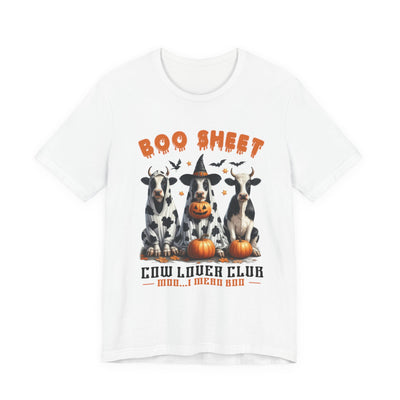 Boo Sheet Halloween Cow Graphic Tee | Unisex Short Sleeve T-Shirt, Funny Cow Shirt, Cow Club Halloween Shirt, Pumpkin Cow Tee, Animal Lover Gift
