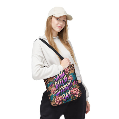 "Same Bitch Different Day" Floral Tote Bag, Perfect for Every Occasion, Trendy Shopping Tote, Gift for Friends, Fashion Shoulder Bag