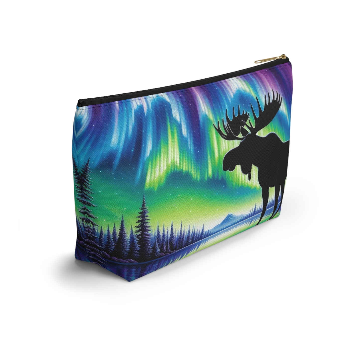 Northern Lights Moose Accessory Pouch, Nature Lover's Travel Organizer, Handbag Essential, Gift for Outdoorsy Friends, Aurora Borealis Design