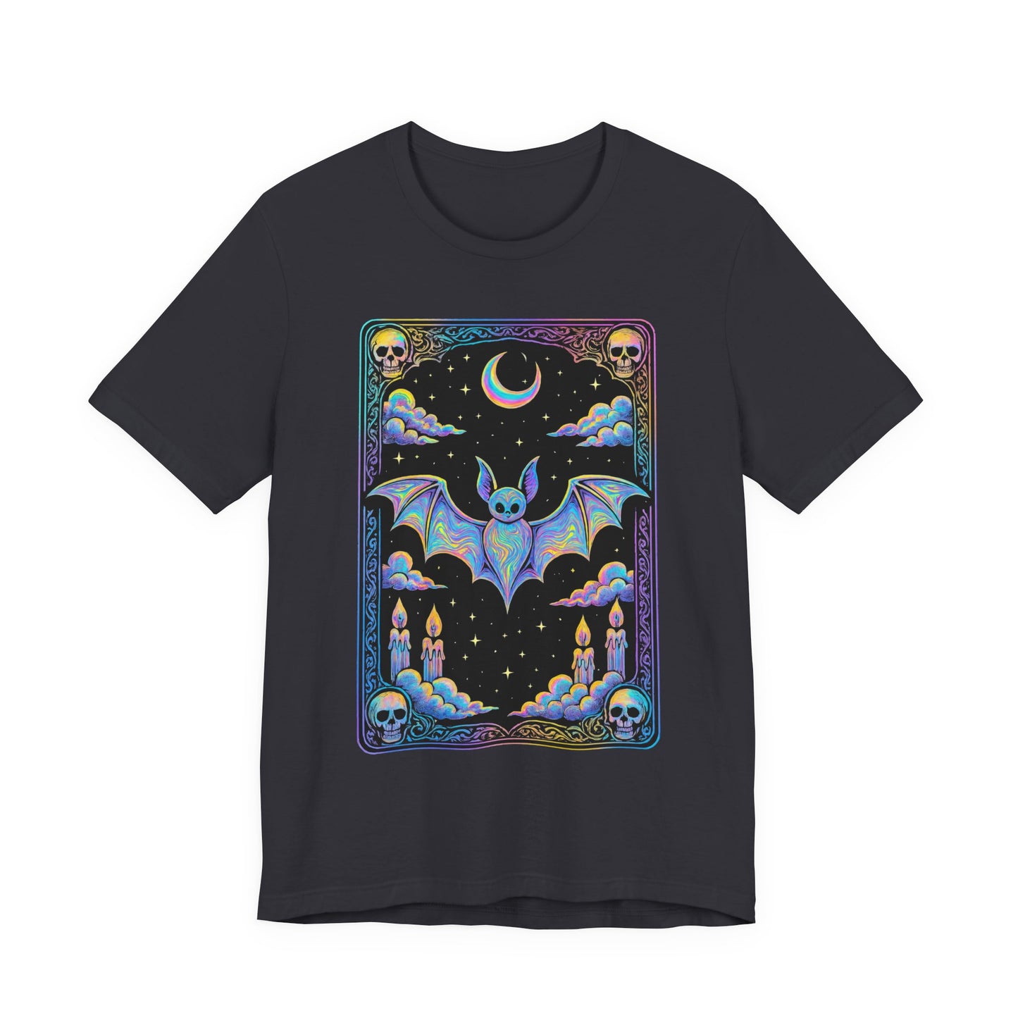 Mystical Bat Tarot Card Tee - Unisex Short Sleeve T-Shirt, Halloween Shirt, Gift for Bat Lovers, Spooky Apparel, Gothic Clothing