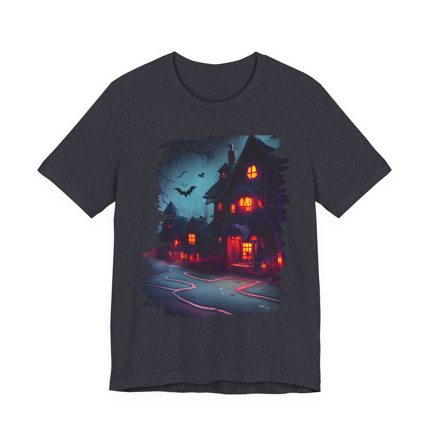 Spooky Halloween Tee, Unisex Short Sleeve Shirt, Haunted House Graphic T-Shirt, Halloween Costume Top, Fall Festival Attire