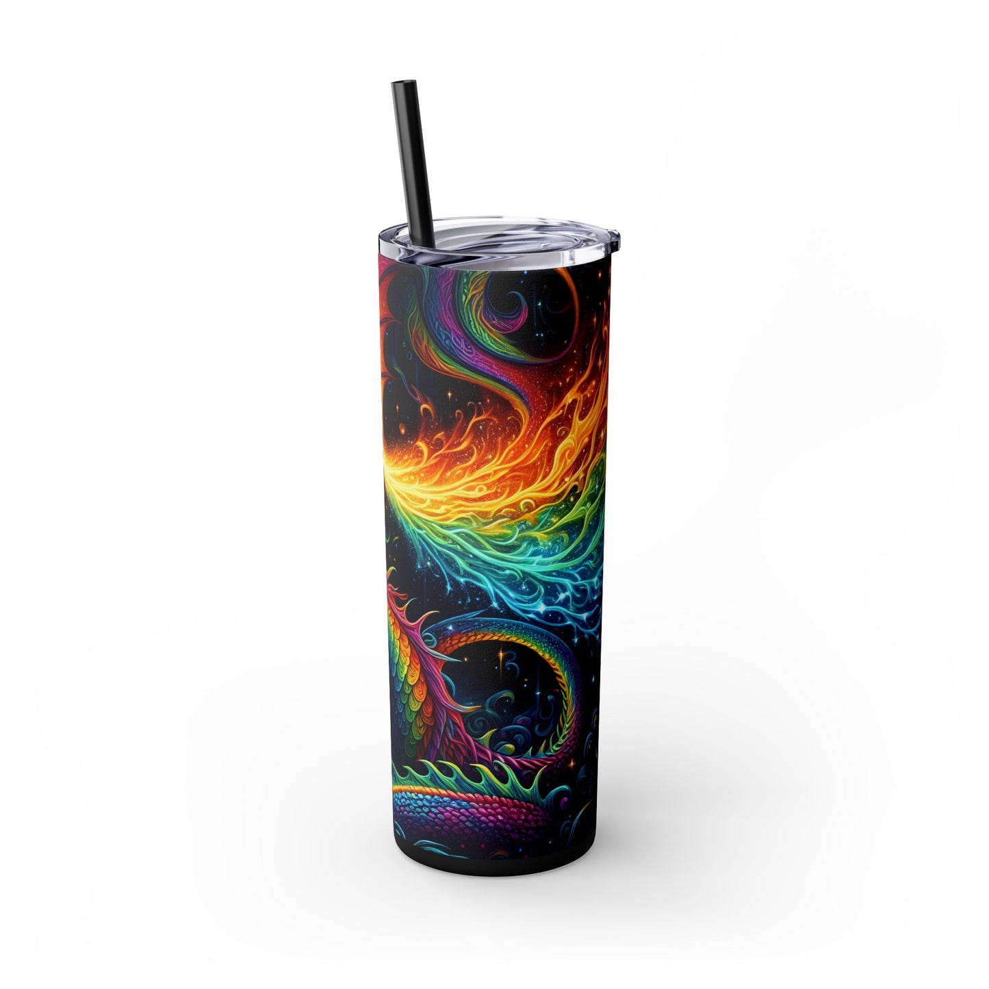 Colorful Dragon 20oz Skinny Tumbler With Straw| Fantasy Drinkware, Travel Mug, Gift for Dragon Lovers, Party Favors