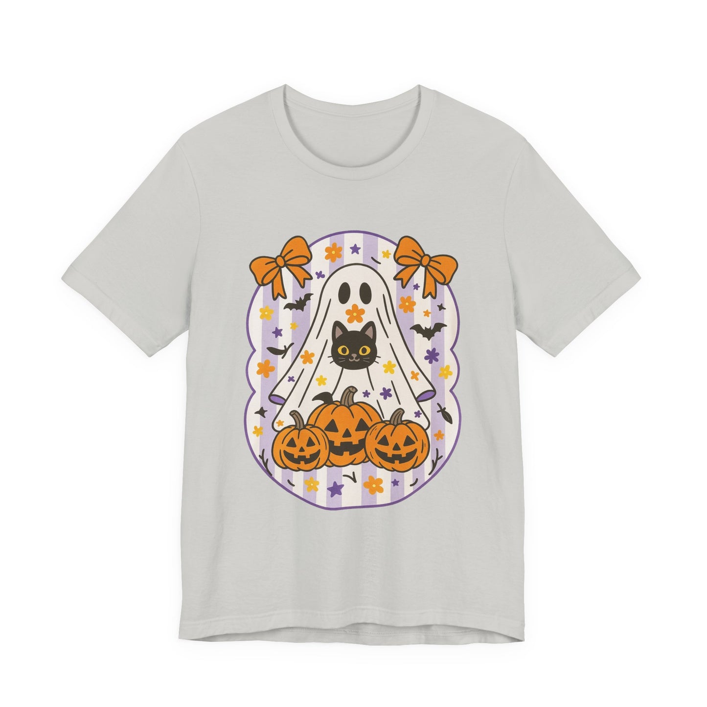 Halloween Ghost & Cat Graphic Tee | Unisex Short Sleeve T-Shirt, Cute Ghost Tee, Spooky Season Apparel, Fall Festivity Clothing