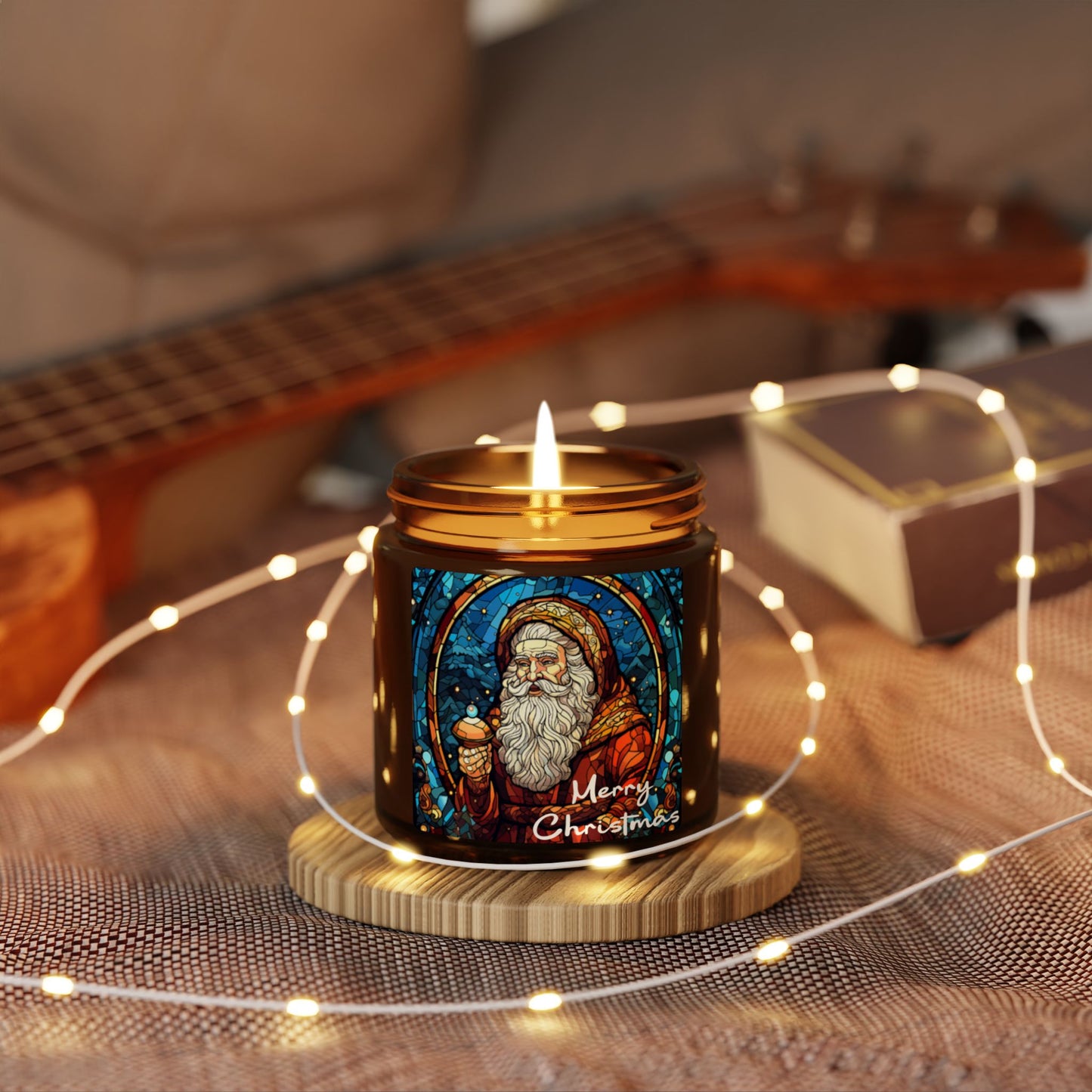 Stained Glass Santa Soy Wax Amber Jar Christmas Candle | Christmas Variety Scented Candle, Four Different Scents To Choose