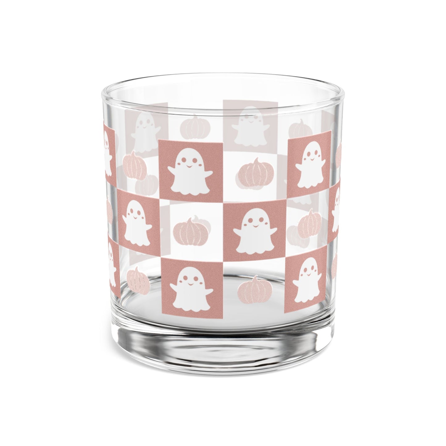 Halloween Ghost & Pumpkins Rocks Glass, 10oz, Cute Ghosts and Pumpkins, Perfect for Parties, Home Barware, Unique Gift for Fall