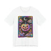 Halloween Pumpkin Tarot Card Graphic Tee, Unisex Short Sleeve T-Shirt, Spooky Vibes, Fall Festival Wear, Trick-or-Treat Shirt, October Celebration