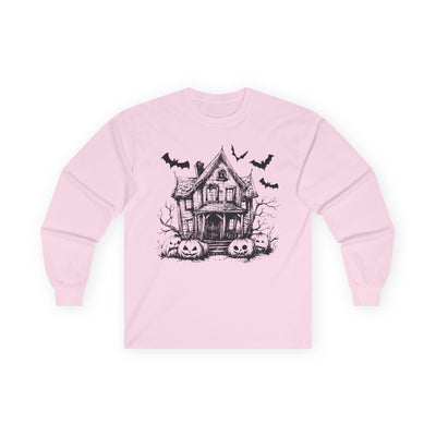 Haunted House Long Sleeve Tee – Witchy Fashion, Perfect for Halloween, Gift for Witches, Casual Outfit, Unisex Style