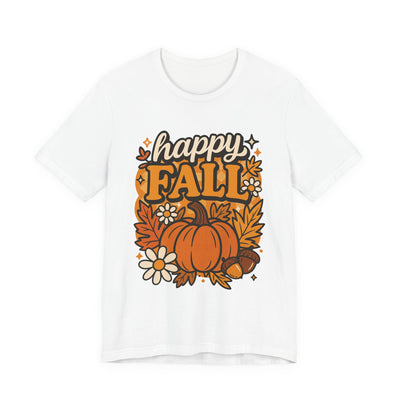 Happy Fall Pumpkin Graphic Tee | Unisex Short Sleeve T-Shirt, Autumn Tee, Seasonal Apparel, Thanksgiving Gift, Cozy Fall Vibes, Graphic Tee, Pumpkin Shirt