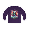 Alien Gangster Long Sleeve Tee | "Space Made Me Gangster" Retro UFO Graphic Sci‑Fi Shirt