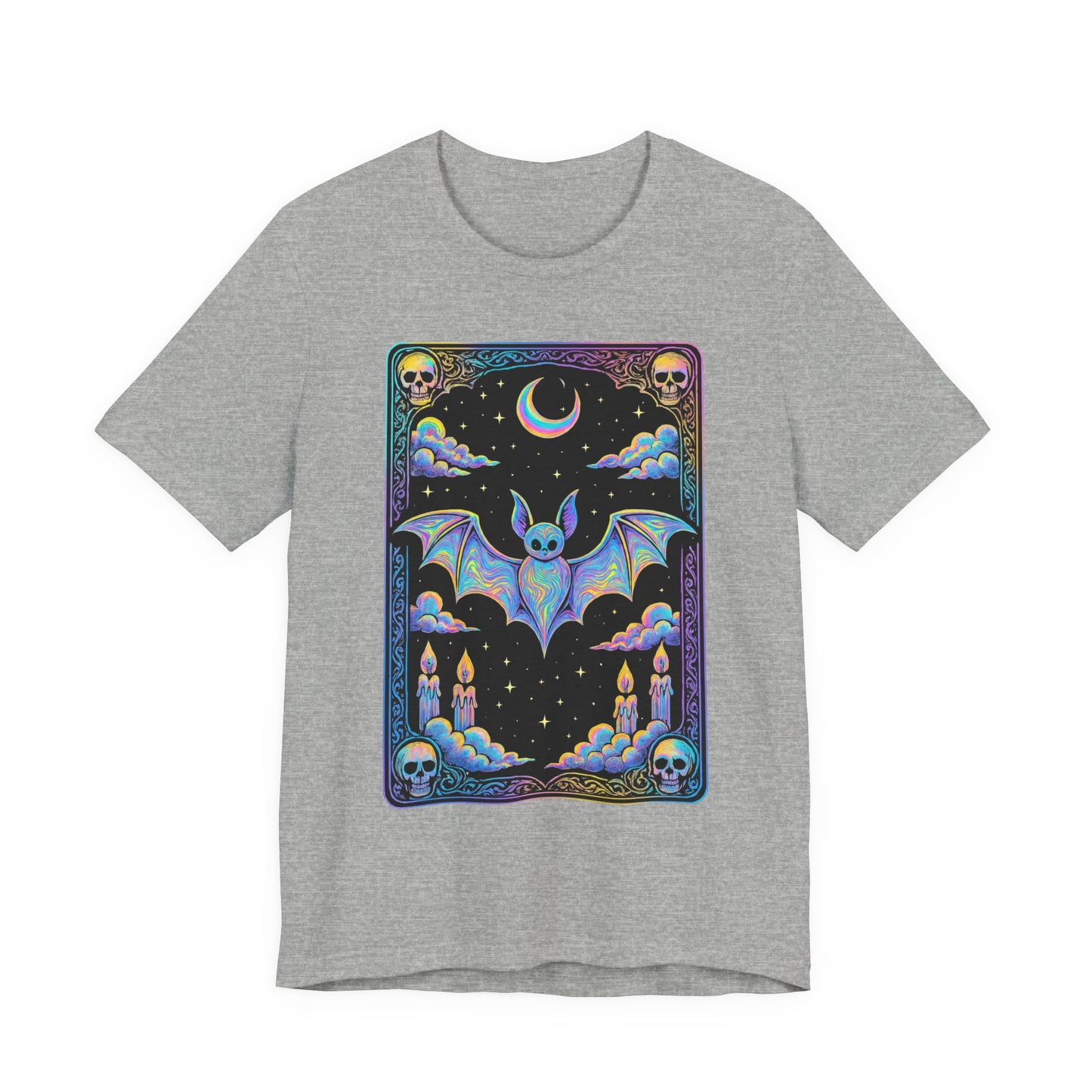 Mystical Bat Tarot Card Tee - Unisex Short Sleeve T-Shirt, Halloween Shirt, Gift for Bat Lovers, Spooky Apparel, Gothic Clothing