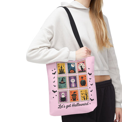 Halloween Stamps Themed Tote Bag, Spooky Cute Design, Trick or Treat Bag, Fall Festival Tote, Haunted House Gift, Halloween Decor