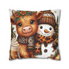Farmhouse Decor Cozy Cow & Snowman Christmas Pillowcase | Holiday Decorative Throw Pillow Cover COVER ONLY