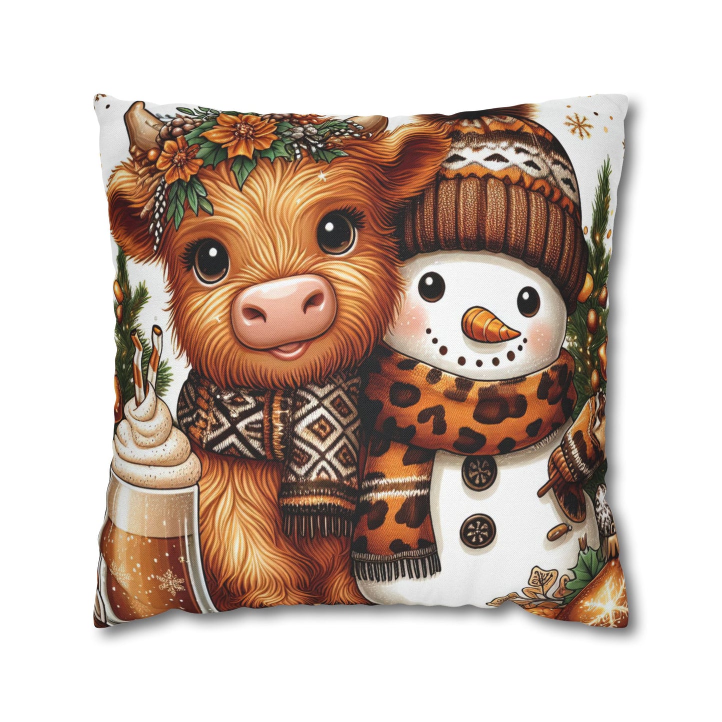 Farmhouse Decor Cozy Cow & Snowman Christmas Pillowcase | Holiday Decorative Throw Pillow Cover COVER ONLY