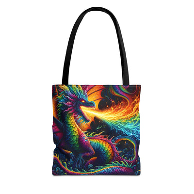 Vibrant Dragon Tote Bag, Colorful Beach Bag, Fantasy Art Shopper, Unique Gift for Mythology Lovers, Eco-friendly Canvas Tote