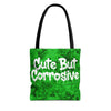Cute But Corrosive Green Tote Bag | All Over Print Urban Grunge Streetwear Tote Bag