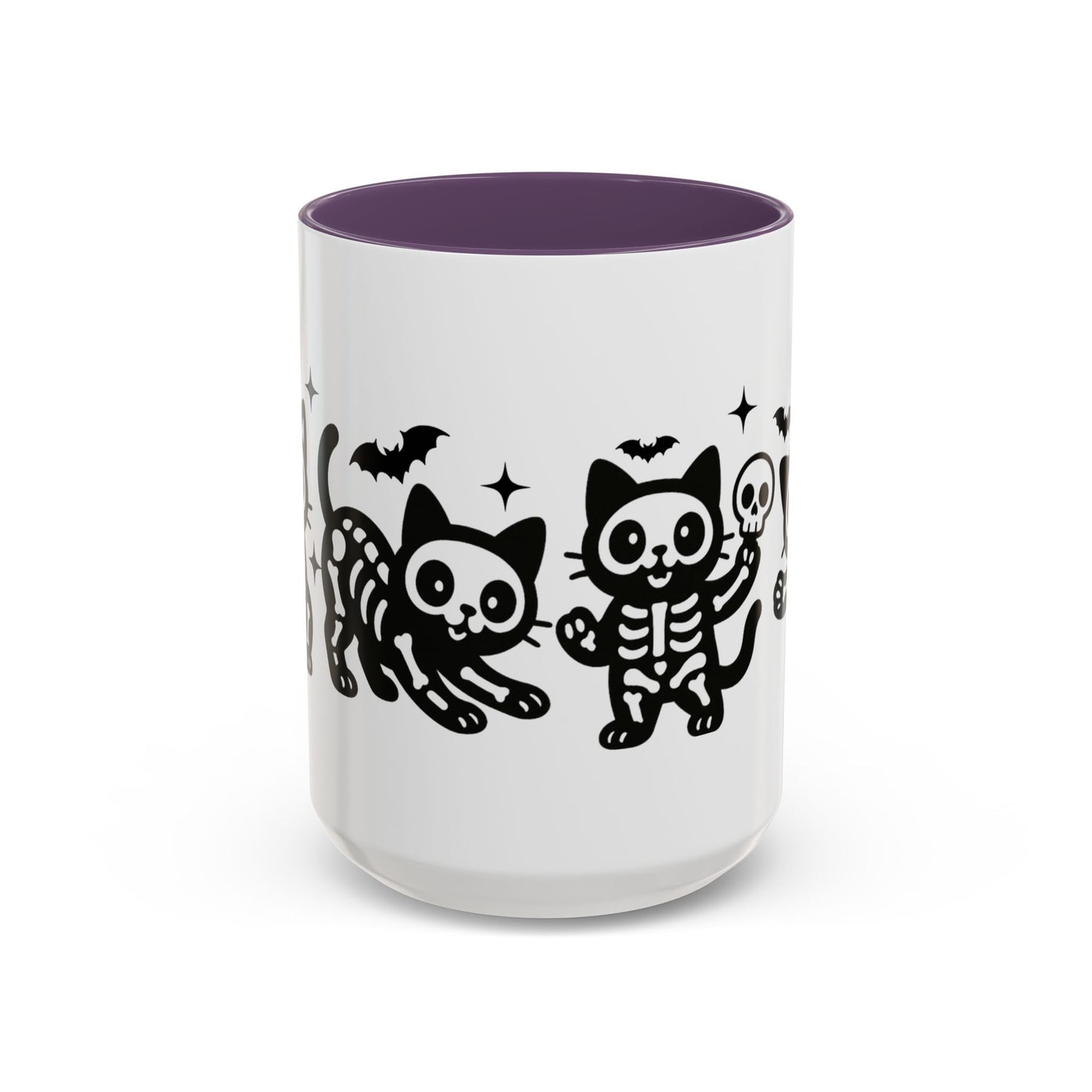 Halloween Cat Accent Coffee Mug, Cute Skeleton Cats Mug, Spooky Gifts, Black Cat Mug for Halloween, Witchy Home Decor