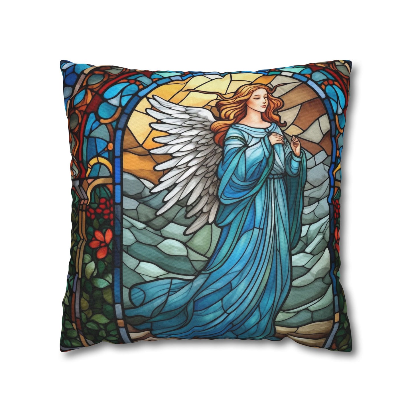 Stained Glass Angel Christmas Pillowcase | Holiday Decorative Throw Pillow Cover COVER ONLY