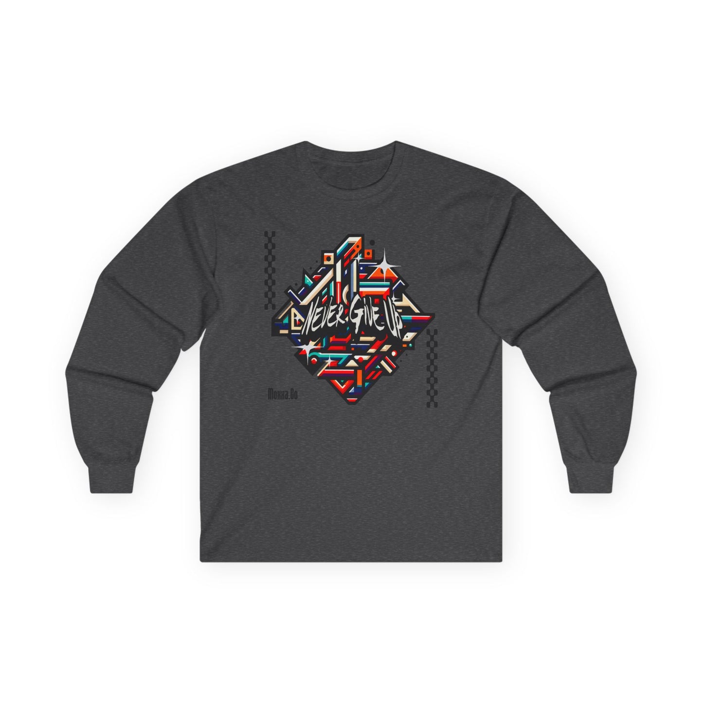 "Never Give Up" Geometric Graphic Long Sleeve Tee | Motivational Abstract Art Unisex T-Shirt