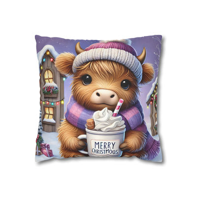 "Merry Christmoos" Cute Higland Cow Christmas Pillowcase | Holiday Decorative Throw Pillow Cover COVER ONLY