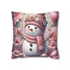 Pink Floral Snowman Christmas Pillowcase | Holiday Decorative Throw Pillow Cover COVER ONLY