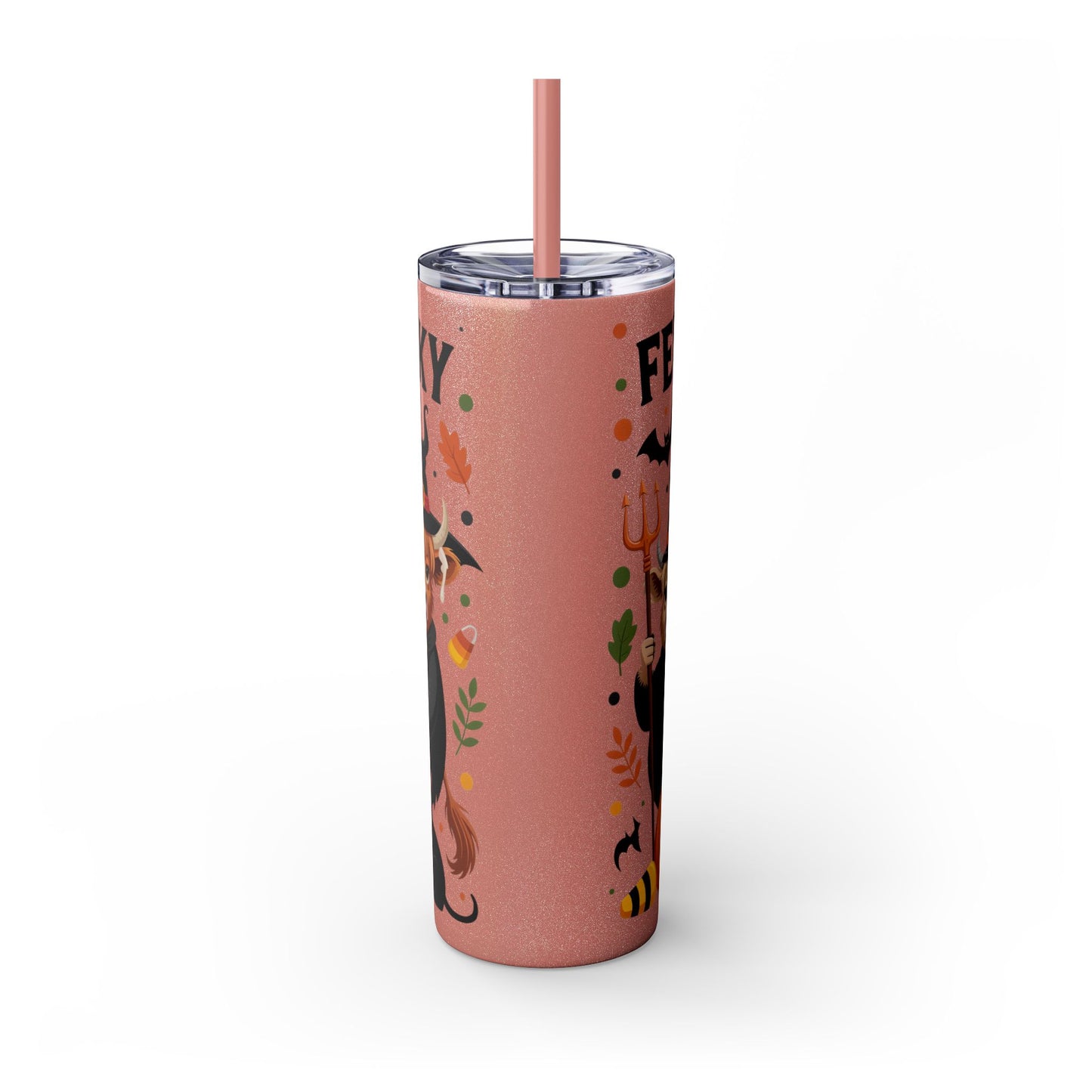 Halloween Cows Themed 20oz Skinny Tumbler With Straw - Perfect for Parties, Gifts, and Fall Celebrations, Cute Designs for Cow Lovers