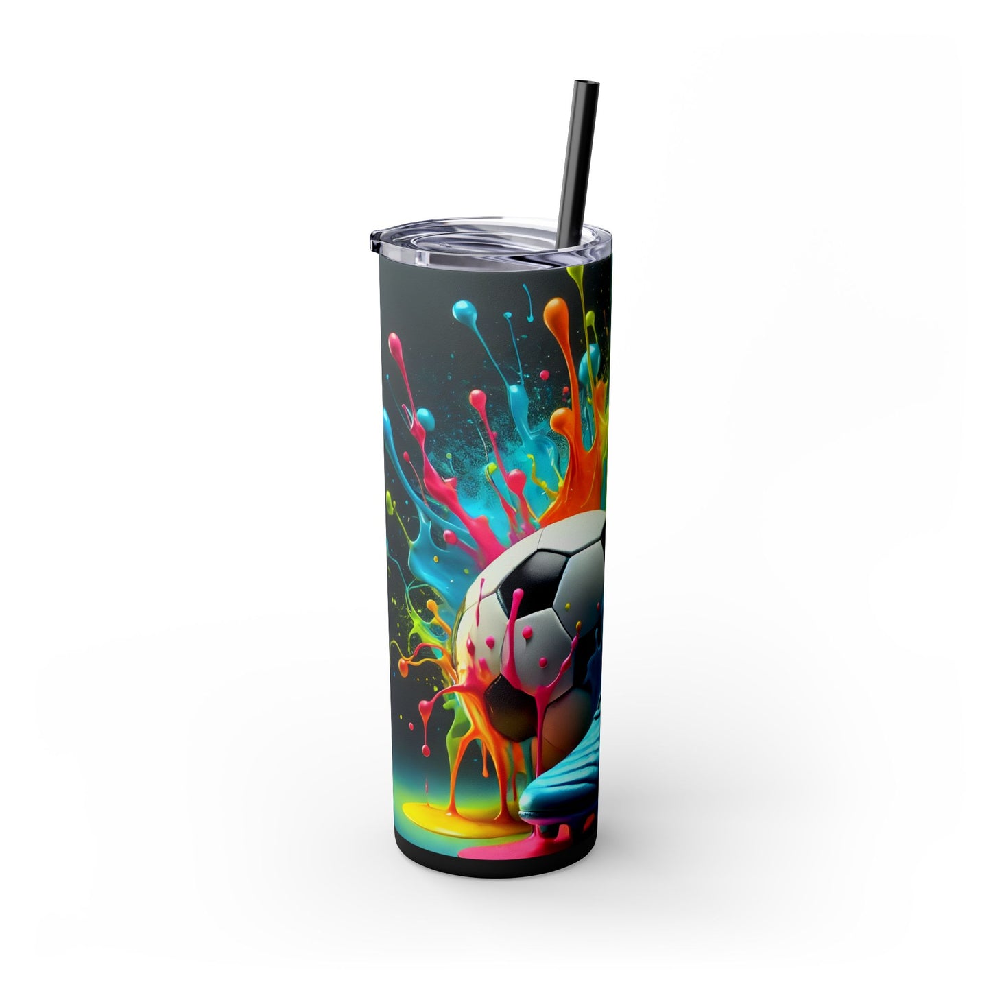 Colorful Soccer 20oz Skinny Tumbler With Straw - Perfect for Gamers, Sporty Gifts, Fun Hydration, Birthday, Everyday Use