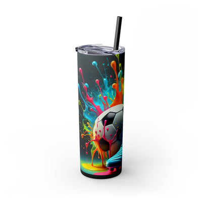 Colorful Soccer 20oz Skinny Tumbler With Straw - Perfect for Gamers, Sporty Gifts, Fun Hydration, Birthday, Everyday Use