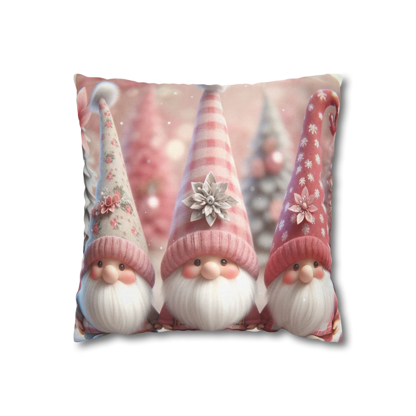 Cute Pink Gnome Christmas Pillowcase | Holiday Decorative Throw Pillow Cover COVER ONLY