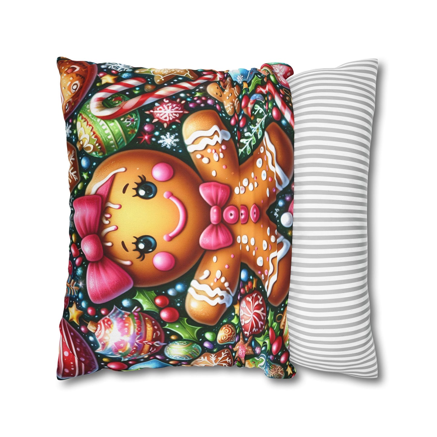 Gingerbread Girl Holiday Christmas Pillowcase | Holiday Decorative Throw Pillow Cover COVER ONLY