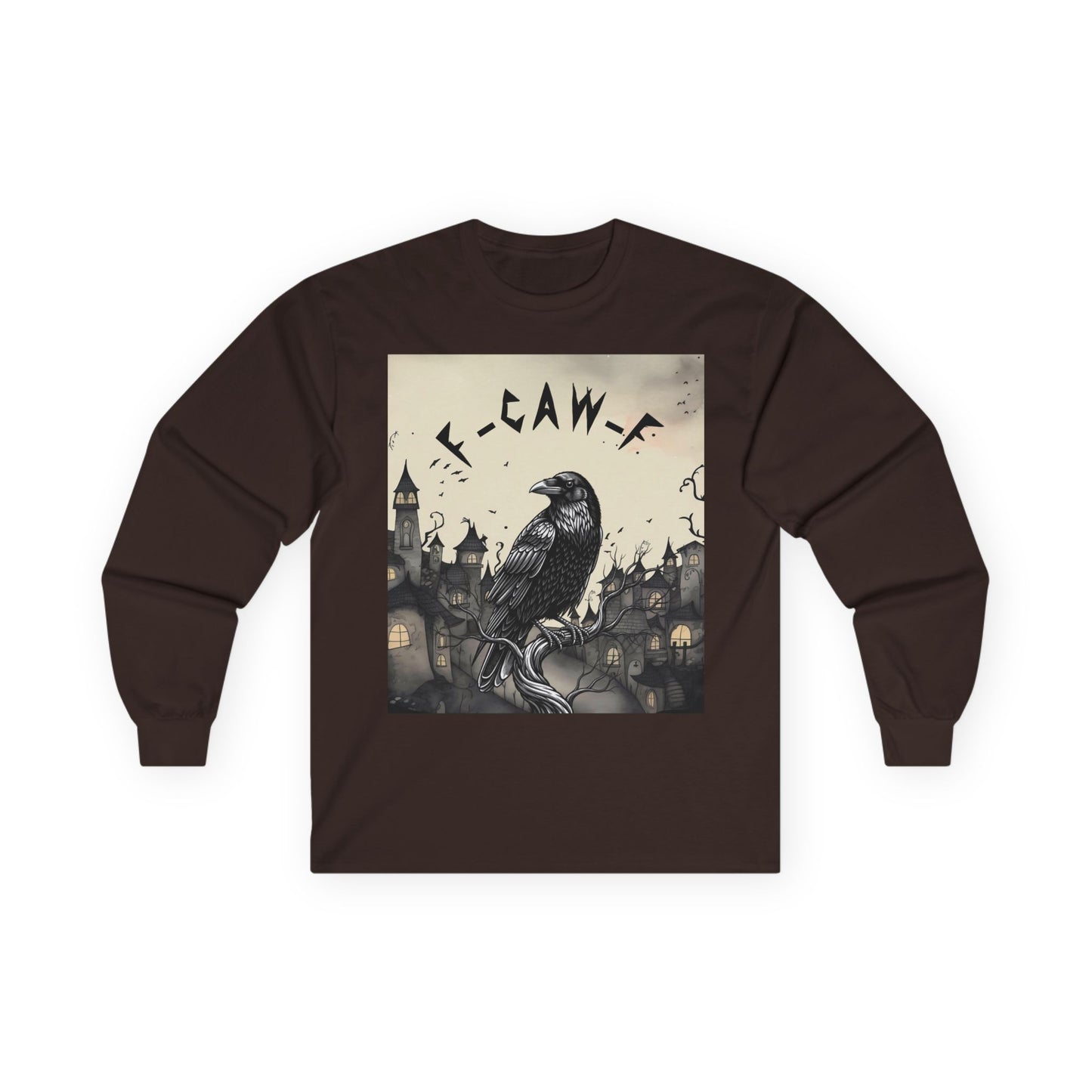Gothic Raven F-CAW-F Crow Long Sleeve Tee – Alternative Fashion, Perfect for Halloween, Unisex Style