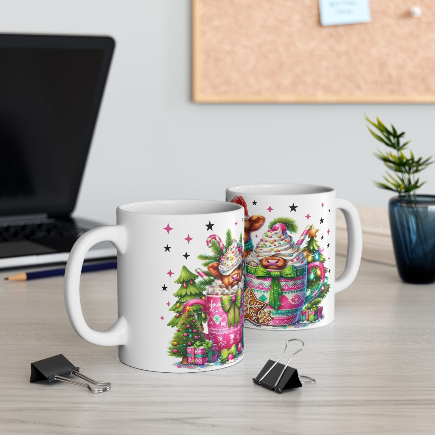 Festive Cow 11oz Christmas Mug  - Holiday Cheer Coffee Cup