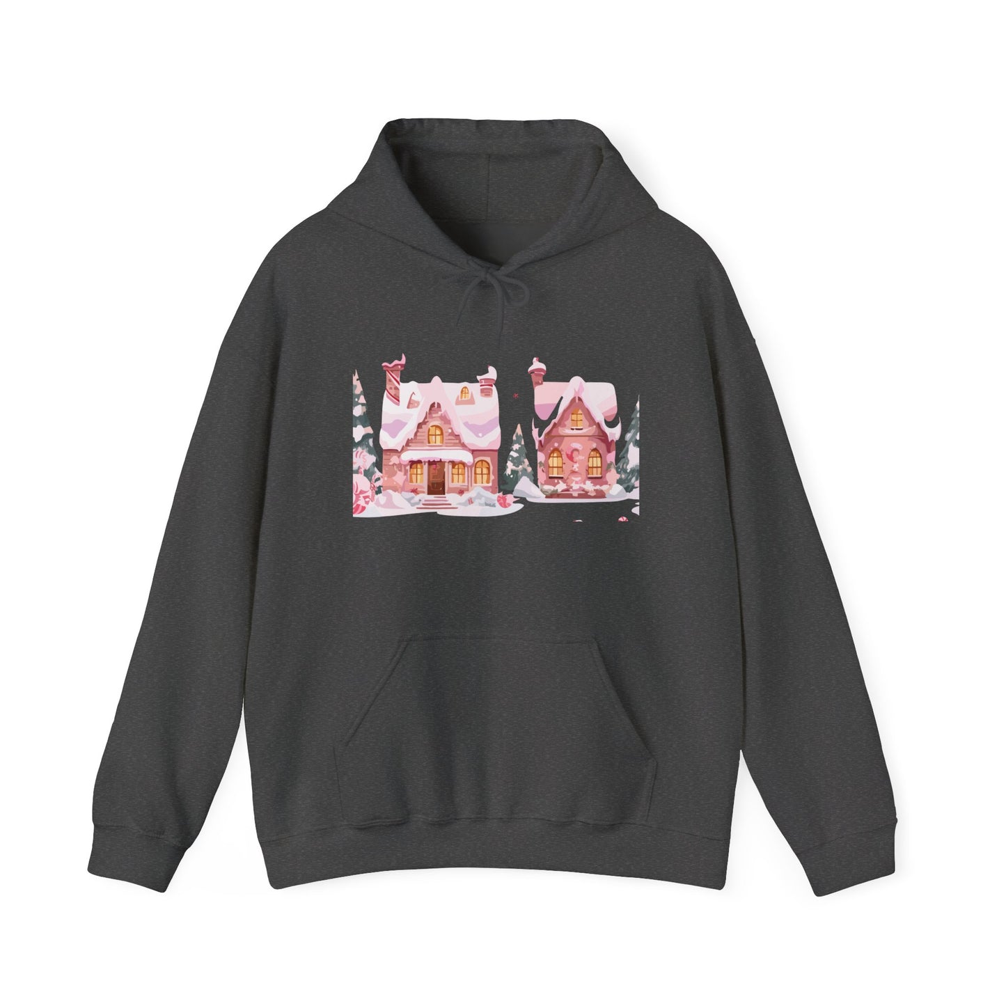 Cozy Pink Gingerbread Cottage Hoodie | Christmas Festive Holiday Hooded Sweatshirt