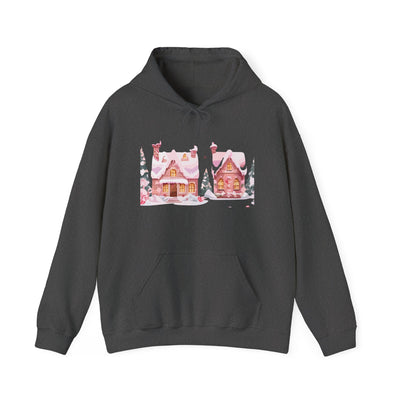 Cozy Pink Gingerbread Cottage Hoodie | Christmas Festive Holiday Hooded Sweatshirt