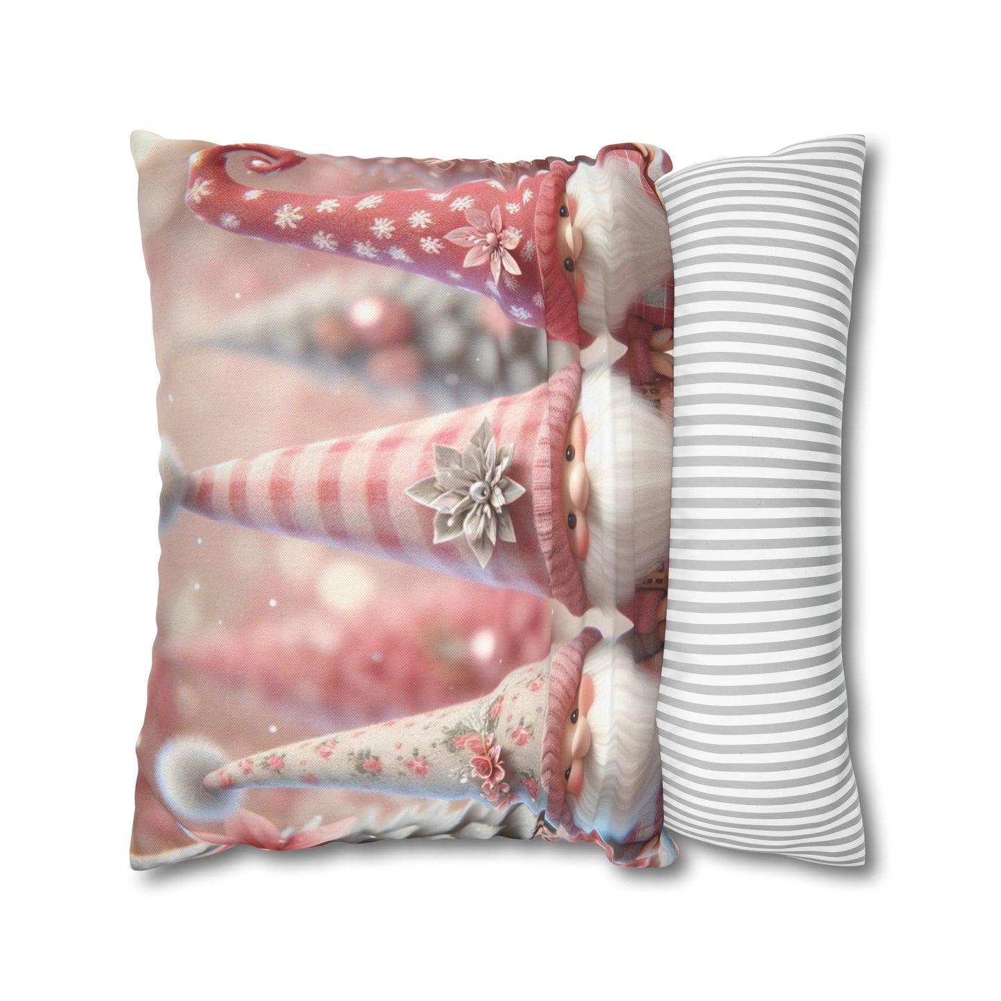 Cute Pink Gnome Christmas Pillowcase | Holiday Decorative Throw Pillow Cover COVER ONLY