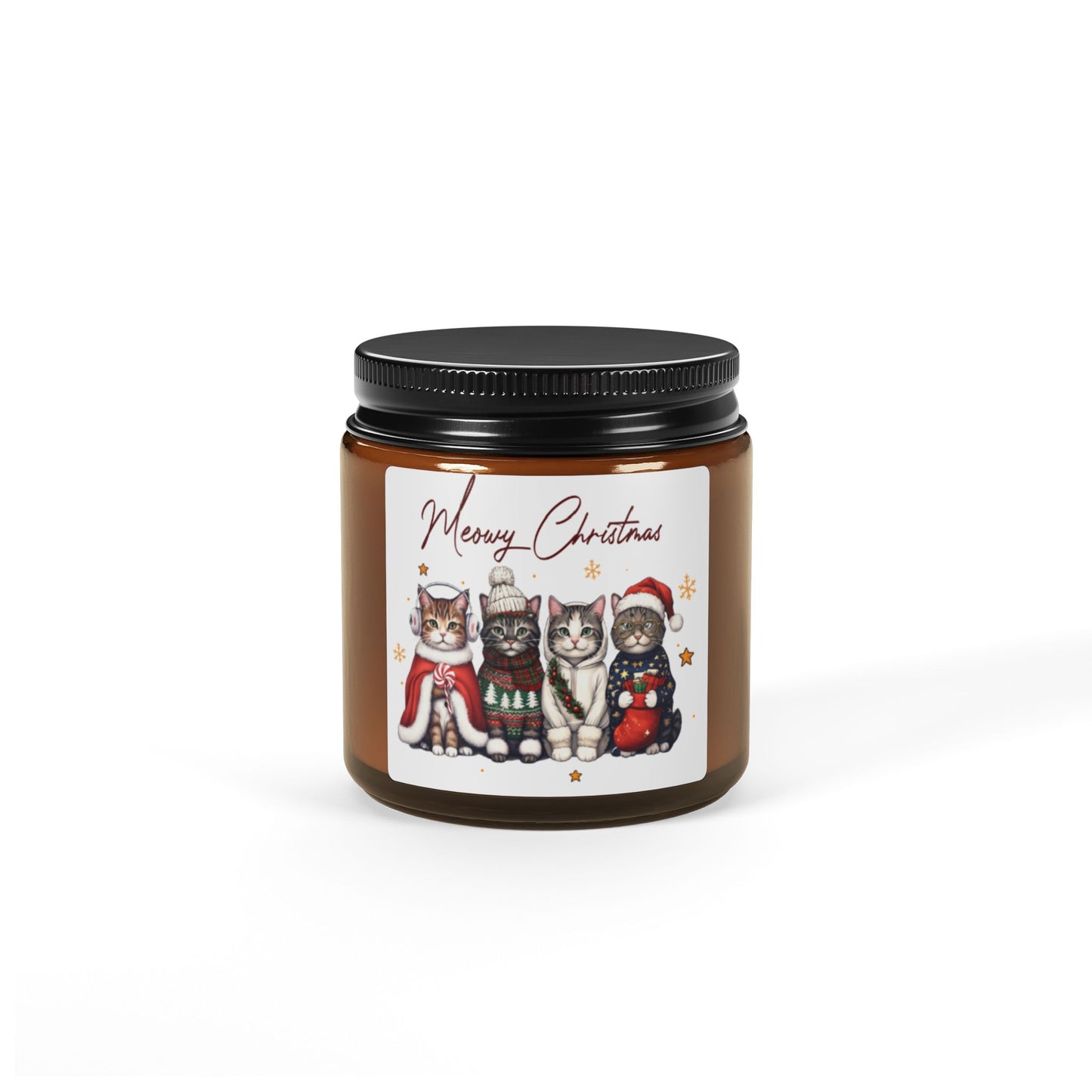 Meowy Christmas Cats Soy Wax Amber Jar Christmas Candle | Christmas Variety Scented Candle, Four Different Scents To Choose