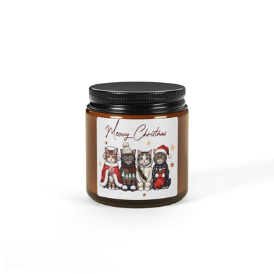 Meowy Christmas Cats Soy Wax Amber Jar Christmas Candle | Christmas Variety Scented Candle, Four Different Scents To Choose
