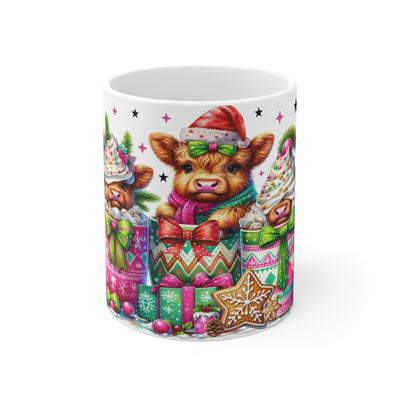 Festive Cow 11oz Christmas Mug  - Holiday Cheer Coffee Cup