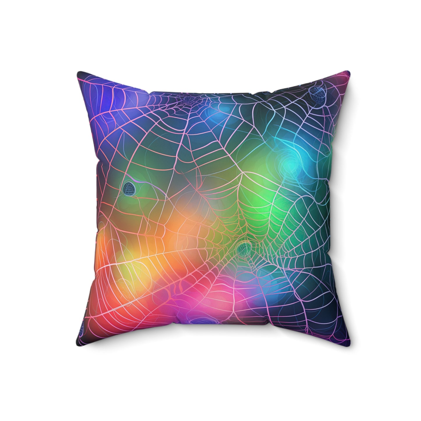 Abstract Rainbow Spiderweb Faux Suede Square Pillow, Halloween Home Decor, Cozy Couch Cushion, Unique Gift, Vibrant Throw Pillow
