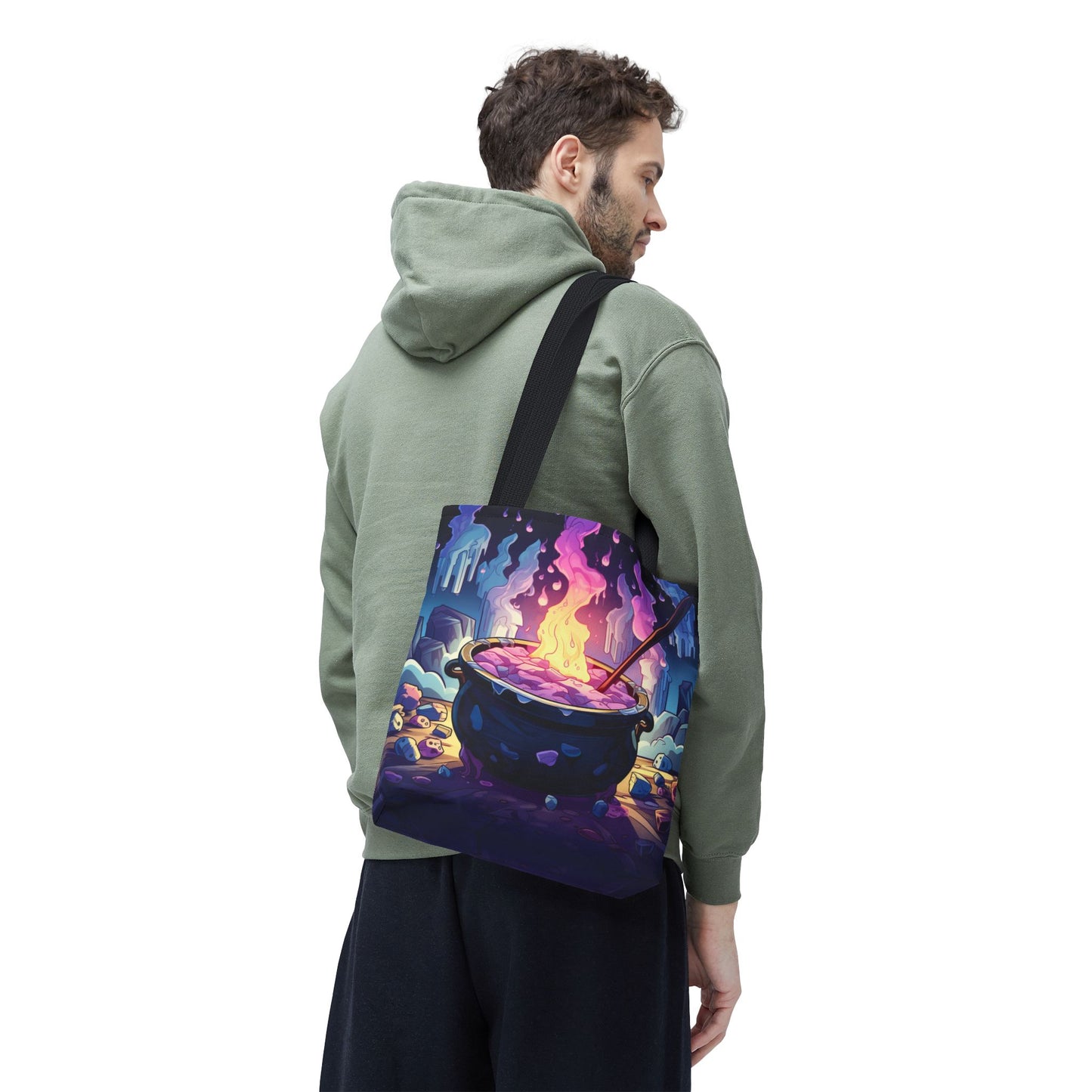 Mystical Cauldron Tote Bag | Witchcraft Tote | Large Reusable Bag | Gift for Witches | Halloween Accessory | Artsy Grocery Bag | AOP Design