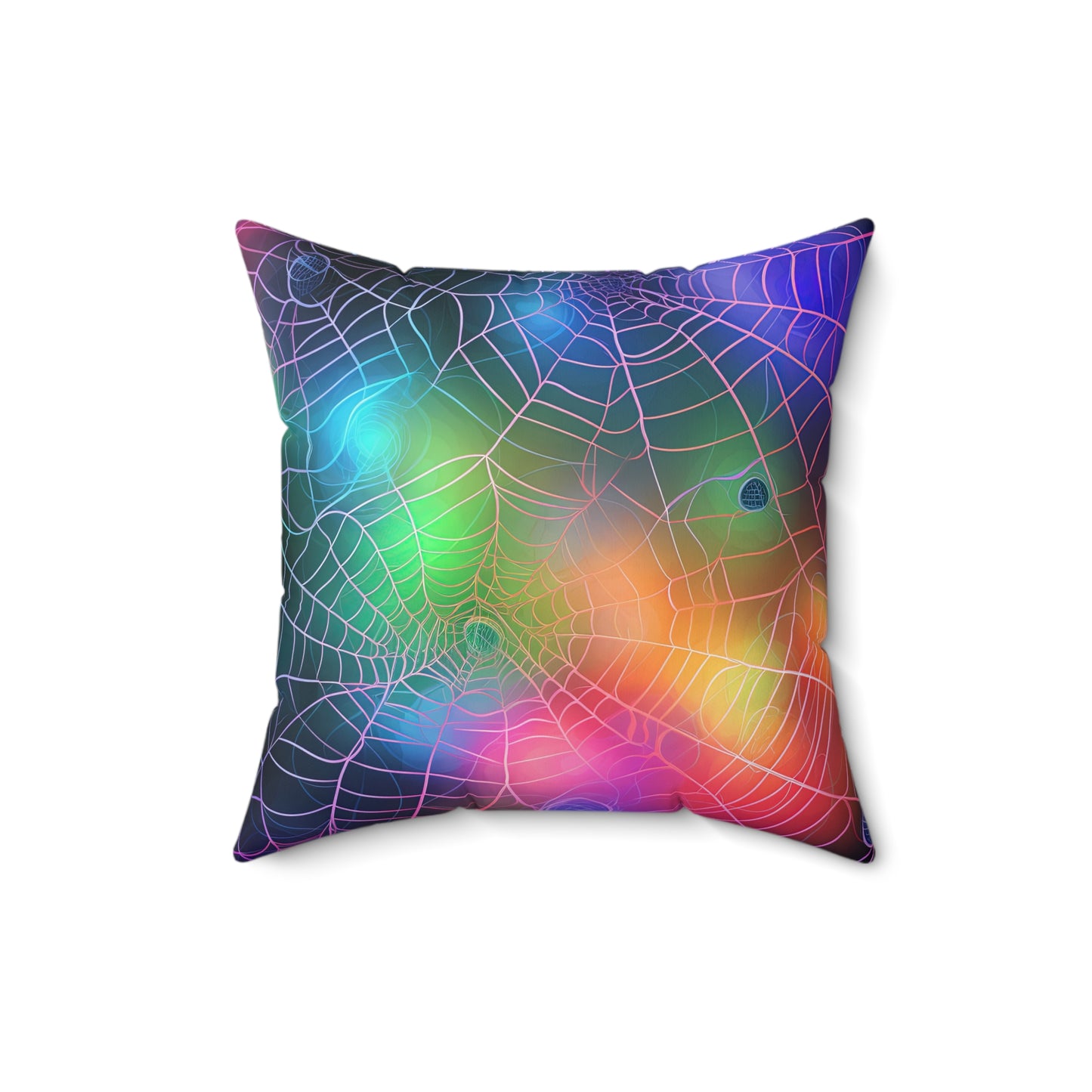 Abstract Rainbow Spiderweb Faux Suede Square Pillow, Halloween Home Decor, Cozy Couch Cushion, Unique Gift, Vibrant Throw Pillow