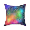 Abstract Rainbow Spiderweb Faux Suede Square Pillow, Halloween Home Decor, Cozy Couch Cushion, Unique Gift, Vibrant Throw Pillow